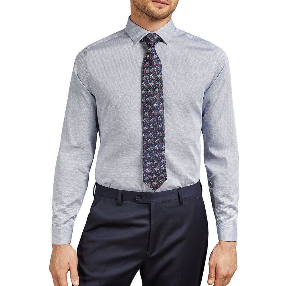 Ted Baker Blue Button Down Shirt Modern Fit Dress Shirt Work Long Sleeve Cuff